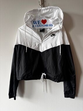 Nike White Hooded Jacket with Blue and Red Graphic
